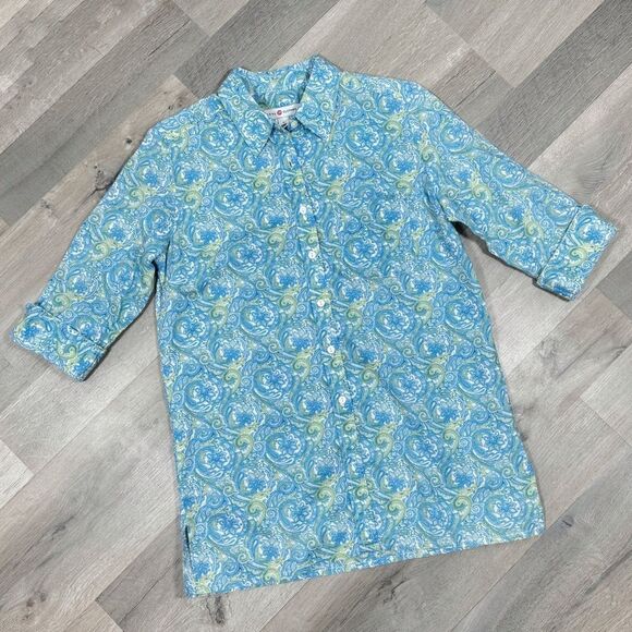 Real Clothes Saks Fifth Ave Paisley Button Up Shirt Green Blue 4 - Picture 11 of 11